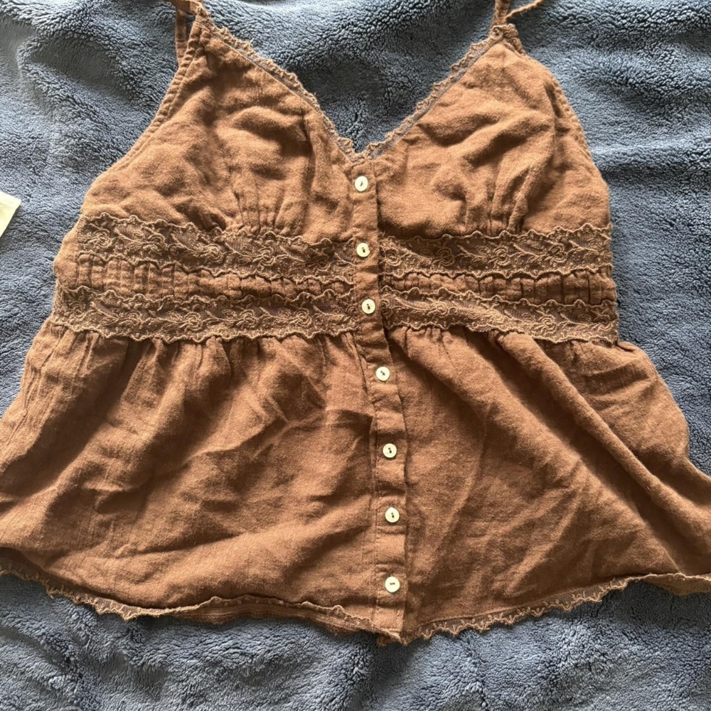 Zara Brown Lace Button-Up Women's Blouse